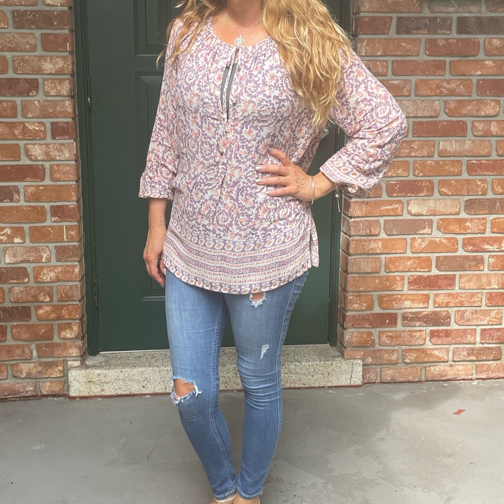 Lucky Brand Pink Floral Vine Blouse S
